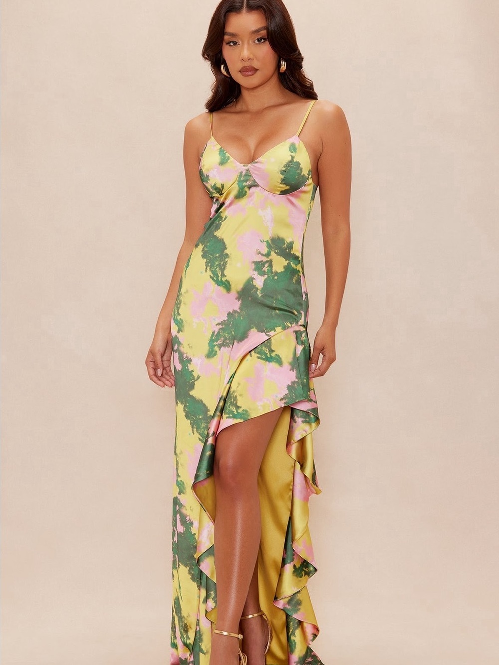 New Fashion Nova Luxe Satin Maxi Floral Dress Size XS